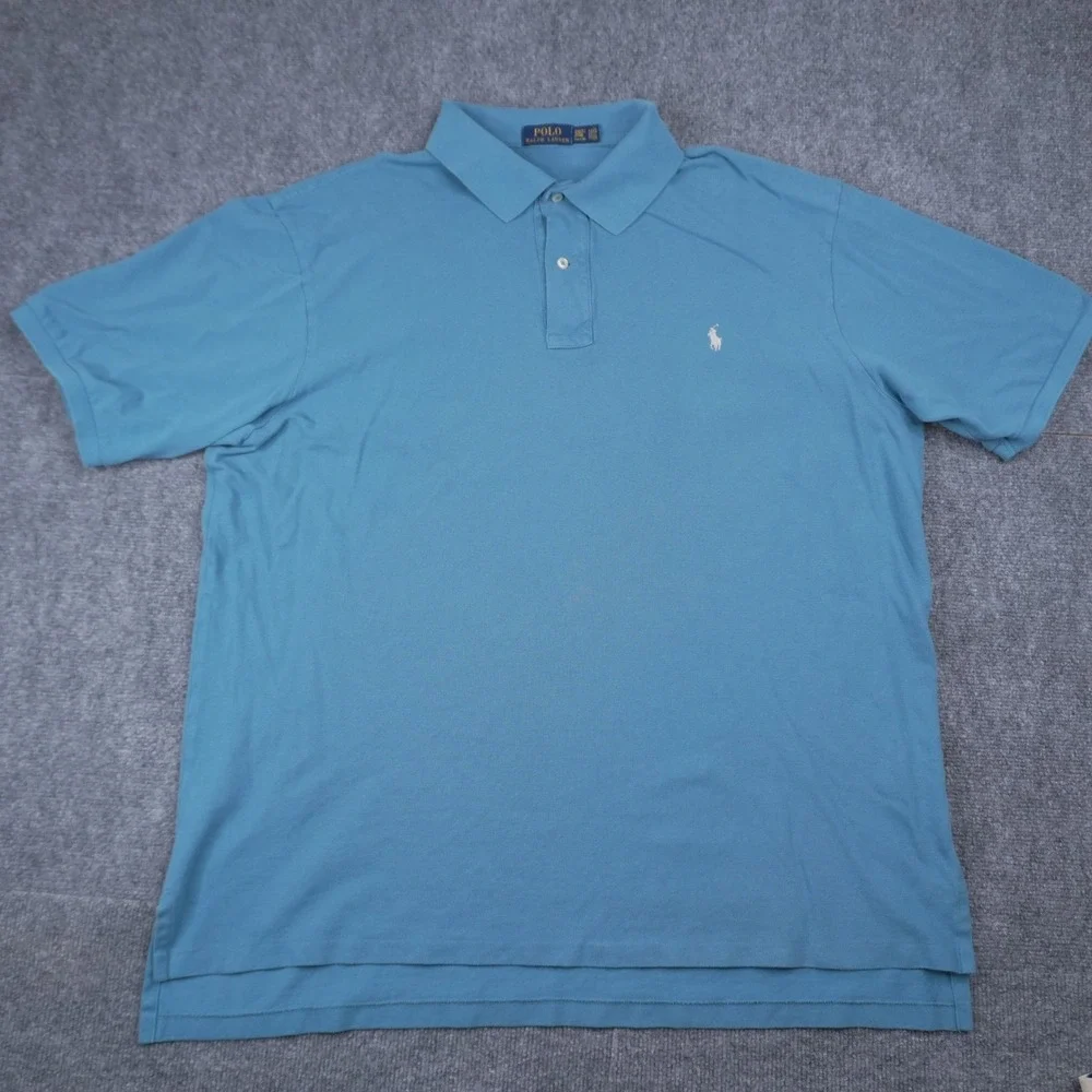 Polo Ralph Lauren Polo Shirt Mens 2XLT Blue Short Sleeve Mesh Cotton Pony Logo